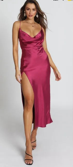 Lioness princess polly pink plunging‎ satin midi dress small open back party thumbnail 1