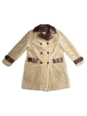 Vintage Fingerhut Fashions Fur Leather Coat Double Breasted Buttons Beige Sz 12 thumbnail 12