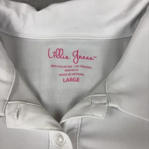 Lillie Green Pulitzer Polo‎ Womens L White Short Sleeve Button Stretch Golf thumbnail 3