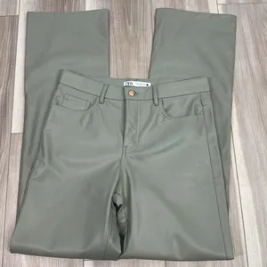 Zara faux leather sage high waisted pants size medium thumbnail 3