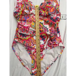 Slimming Silhouette‎ Paisley One Piece Swimsuit Ruffle Strap Multi Color V-Neck thumbnail 5