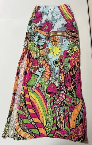 Dolls Kill Current Mood Pink Blue Green Trippy Mushroom Fairy Split-Leg Maxi Skirt Bottoms Size XXS 🍄✨ thumbnail 1