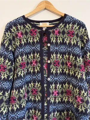 Talbots Vintage Floral Embroidered Cardigan Sweater Size Large Women’s thumbnail 4