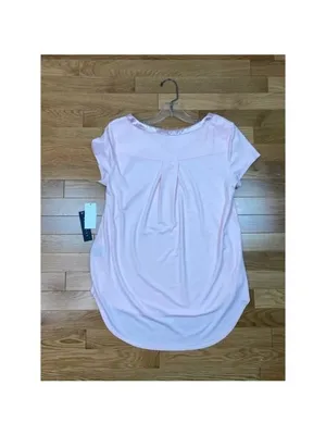 -New Premise Silver Peony Short Sleeve Top Womens M Pink Satin Trim Round Neck thumbnail 5