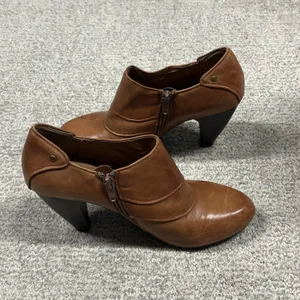 Miz Mooz Shoes Womens 7.5 Ankle Boots Booties Brown Leather Cone Heel Side Zip thumbnail 5