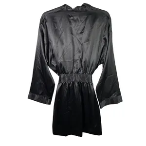 Victoria's Secret Black Satin Robe & Lace Slip Dress Lingerie Set OS XS‎ Black thumbnail 4