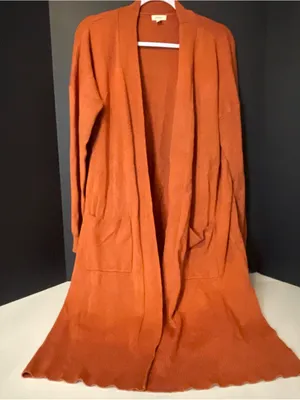 Debut Size M Burnt Orang Open Front Cardigan Sweater With Pockets Soft Cozy Chic thumbnail 1