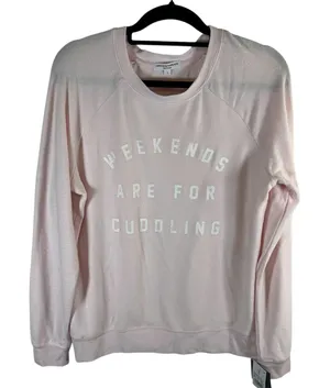 Grayson Threads Pink Weekends Are For Cuddling Graphic Sweatshirt‎ Large NWT thumbnail 1
