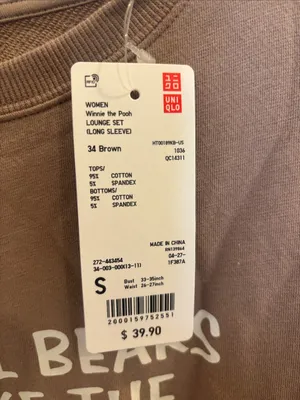 NWT Uniqlo Disney Winnie the Pooh Lounge Set S Brown Pajama Pants Sweatshirt thumbnail 3