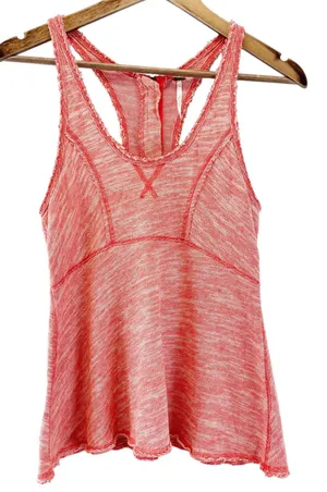 Free People Womens XS Racerback Striped Tank Top Back‎ Zip Dark Coral Orange thumbnail 1