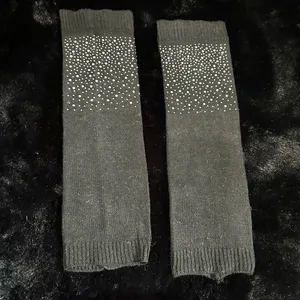 Black Knit Arm/Leg Warmers with Rhinestone Embellishments – Stylish & Cozy thumbnail 1