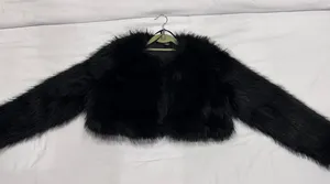 Faux Fur Cropped Shawl Black thumbnail 1
