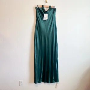 Reformation | NWT Oren 100% Silk Maxi Dress with Scarf in Forest Green | XL thumbnail 6