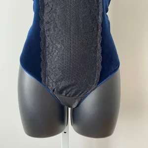 Whimsigoth Velvet Lace Moody Witchy MobWife Goth Bodysuit Small Blue Black thumbnail 2
