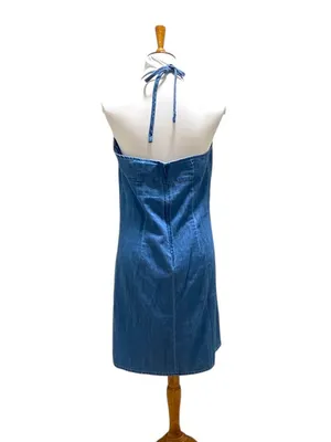 Route 66 Y2K Denim Halter Mini Dress Blue Size 10 Boho Summer Coastal Festival thumbnail 8