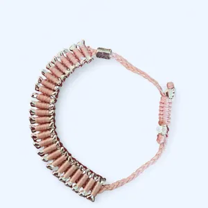 Heart You Back pink dog bone bracelet with silver bones and paws thumbnail 4