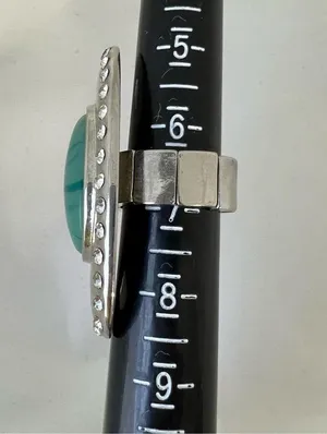 Ladies Cocktail Costume Jewelry Ring Silver Tone Band Faux Turquoise Adustable thumbnail 5