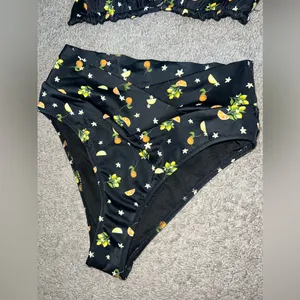 PINK bikini swimsuit size small orange lemon print high waist string top thumbnail 9