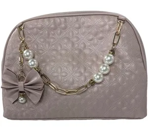 Vince Camuto Blush Pink Quilted Makeup Bag Pearl Chain Bow Vanity Case‎ NWT thumbnail 1