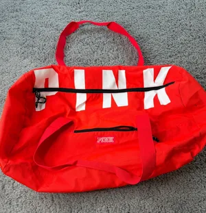 Victoria's Secret PINK Red canvas Duffel Bag Weekend Travel Gym Bag Logo thumbnail 1