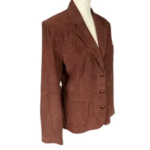 Lilly Pulitzer vintage brown fully lined button down lamb suede blazer small thumbnail 2
