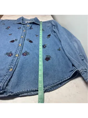 Vintage Cabin Creek Blue Embroidered Denim Button Down Shirt Small thumbnail 8