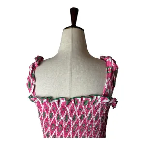 Feather & Find Shirt Women XS Pink Geometric‎ Shiva Boho Luxe Smocked Tie Strap thumbnail 5