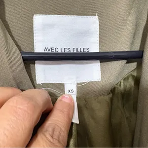 Avec Les Filles Stretch Crepe Double Breasted Trench Coat Olive XS thumbnail 5