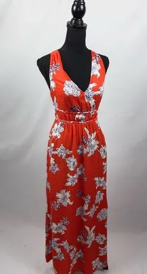 Maxi Dress Red Japna Medium Racerback Red+ White Flowers thumbnail 1