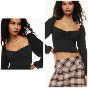 Aritzia Sunday Best Sinatra Longsleeve Blouse Large Black Smocked Sweatheart thumbnail 2