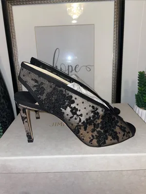 Jimmy Choo Shar 85 Black Floral Lace Peep-Toe Heels Size US 9 / EU 39 MSRP $1200 thumbnail 9
