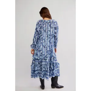 Free People Dainty Ruffle Cottage Garden Wonders Maxi Dress in Blue Combo Small thumbnail 12