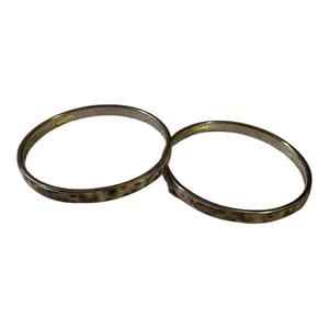 Conch Shell Inlay Pair of Bangle Bracelets 2.6” inside diameter Brown thumbnail 2