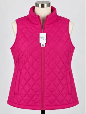 Time and Tru Women's XL Diamond Quilt Core Vest Shocking Pink Coquette NWT thumbnail 1