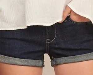 Abercrombie Fitch Low rise cuffed denim jean shorts dark Wash stretch women 0 25 thumbnail 5