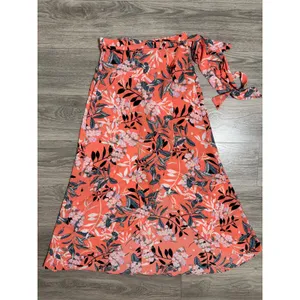 bebe Maxi Skirt Size 8 Coral Floral Wrap High Low Tropical Summer Tie Waist thumbnail 3