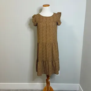 Ruffle Sleeve Tiered Midi Long Short Sleeve Alredine Dress NWOT Casual‎ Brown XS thumbnail 2