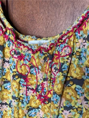 Natural Life Embroidered Floral Swing Dress Boho Cottagecore Festival Mini M thumbnail 3