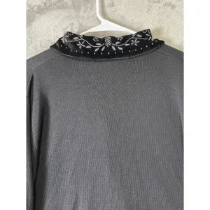 Vintage Black Silk Wool Embroidered Floral Cardigan Preppy 90s Cottage Goth XL thumbnail 4