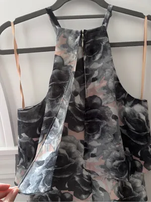 Ali & Jay Floral Print Tiered Bodice Halter Dress S Chiffon Layered Gray Pink thumbnail 10