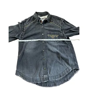 Free People We The Free studded denim chambray button‎ down washed black XS thumbnail 6