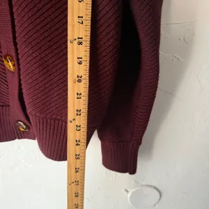 Victoria Beckham Knit Cardigan Sweater Burgundy Button Front V Neck Size 2 Large thumbnail 6