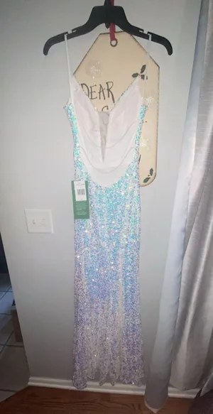 White Iridescent Prom Dress thumbnail 3
