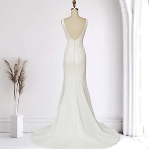 NWT Zapaka White Mermaid Square Neck Satin Long Wedding Dress with Sweep Train L thumbnail 5