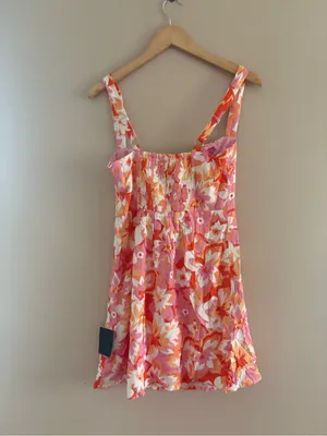 Lulus Ashlea Orange Floral Sweetheart Mini Dress Size Medium Sleeveless Beach thumbnail 5