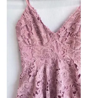 Lulus Dusty Rose Nora Lee Floral Lace Midi Dress Boho Cocktail Party Wedding M thumbnail 6