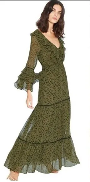Misa LosAngeles Dress chiffon Green Dot Ruffle whimsigoth fairy festival boho XS thumbnail 1