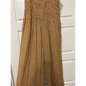 Vestique Women's Mustard Brown Striped Smocked Jumpsuit Size Small Game Day Boho thumbnail 4