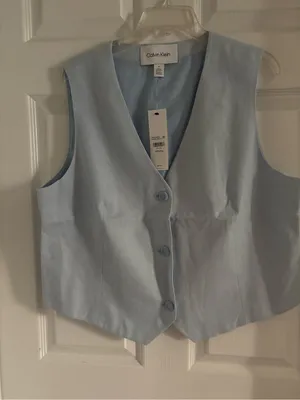 New Calvin Klein Linen Blend Button Front Vest-XL thumbnail 3