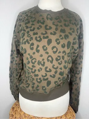 Rails Crewneck sweatshirt cotton olive brown leopard animal print long sleeve thumbnail 2